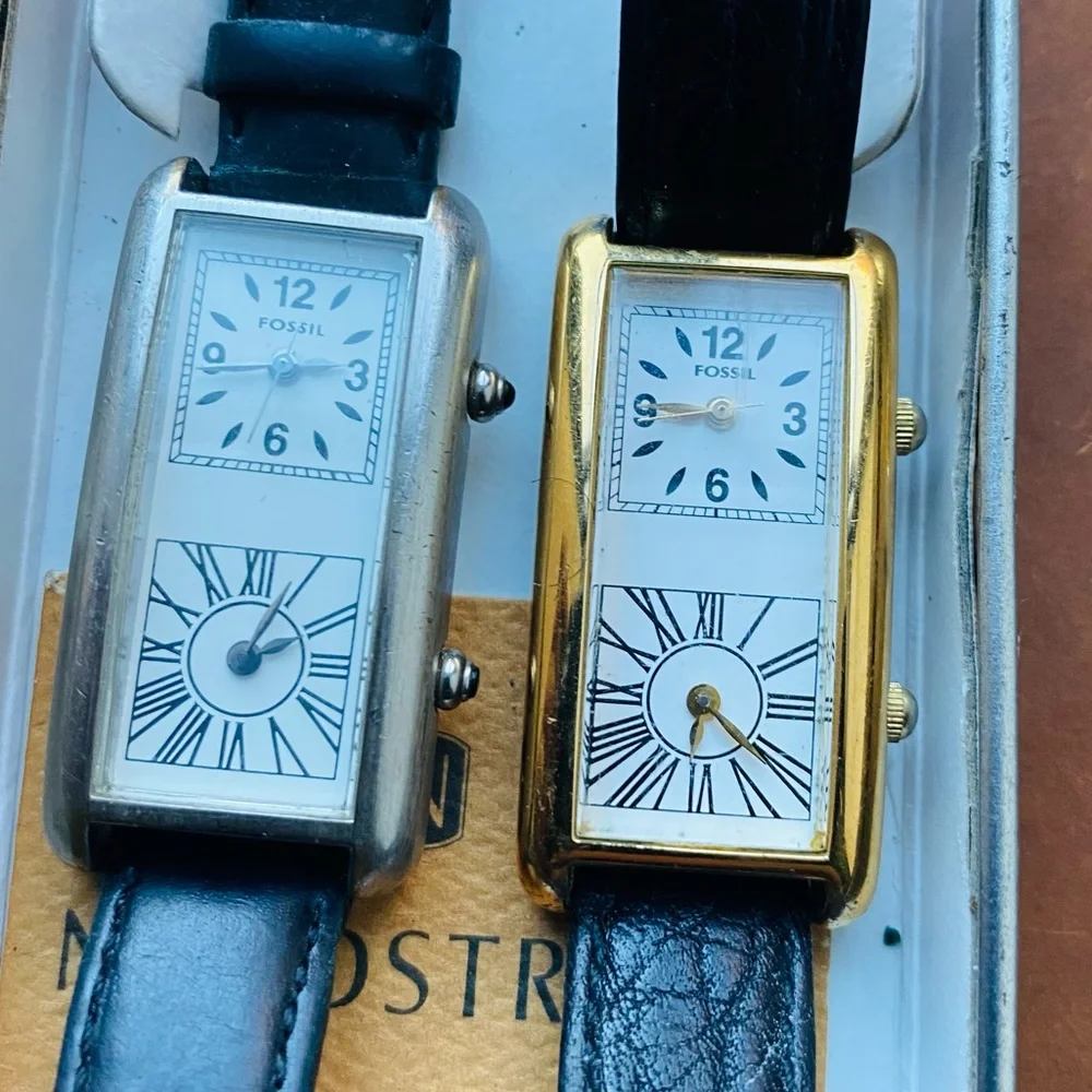 1995 TWO DIAL ART DECO FOSSIL WATCH ES-8733